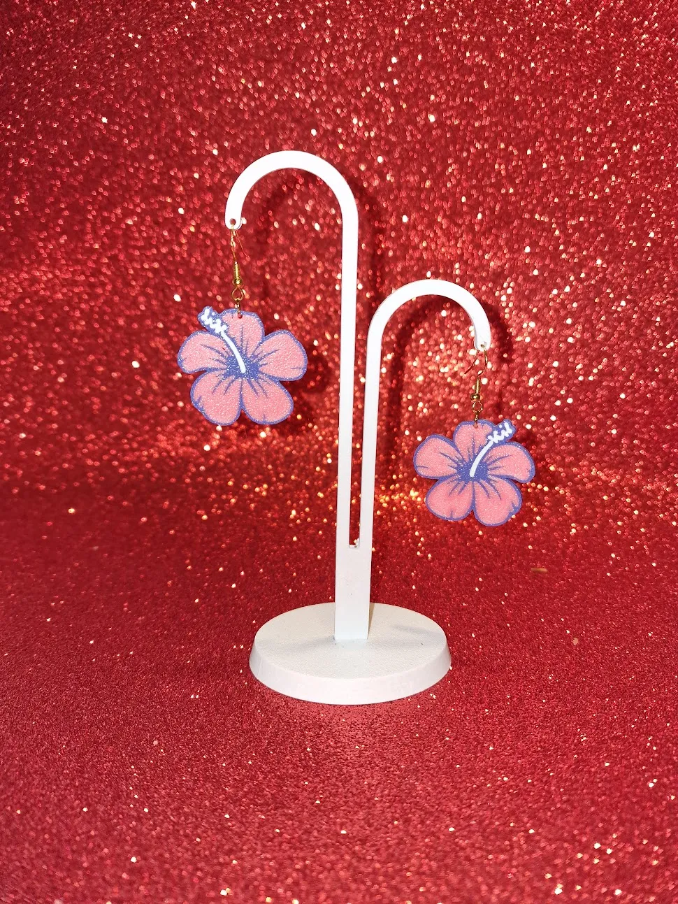 Pink flower earrings view 3