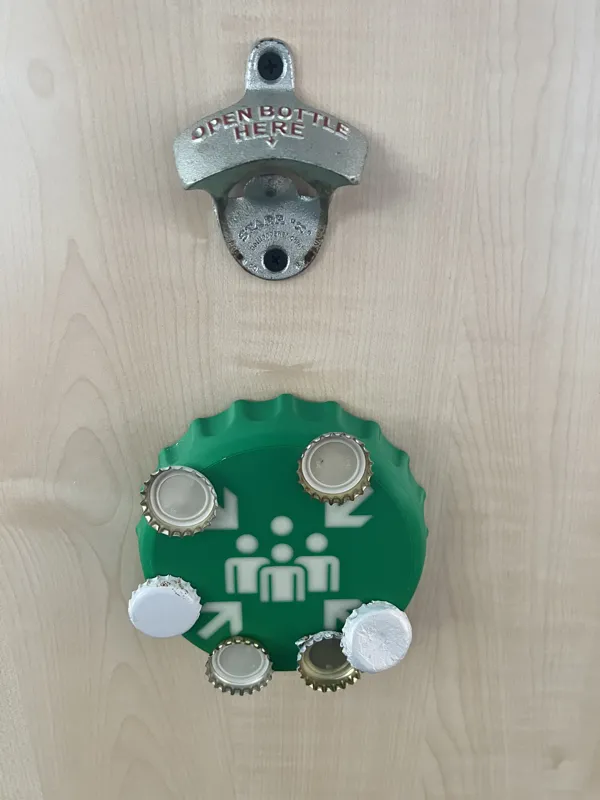 Bottlecap Collection Point - Magnetic bottlecap-catcher for wall-mounted bottle-opener 