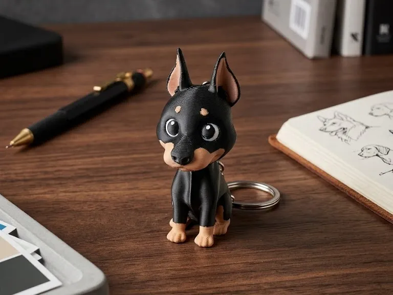Porte-clé Dobberman noir mignon