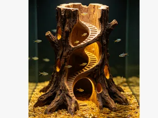 鱼缸造景 微景观造景 枯木树洞 幼鱼/爬宠躲避屋