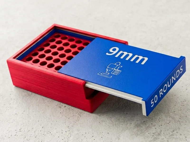 Magnetic Slide Top 9mm Ammo Case 50 Rounds