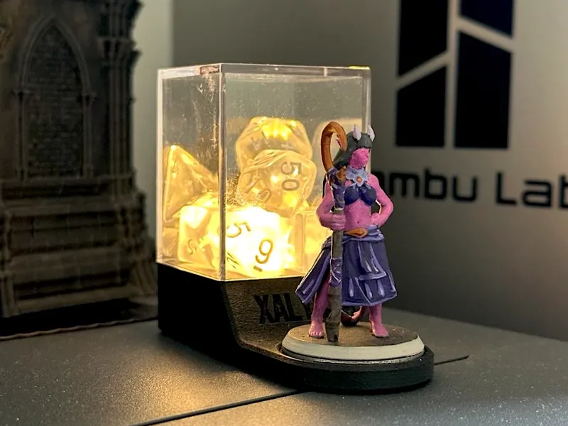 DnD Miniature Stand with Dice Box — with lights