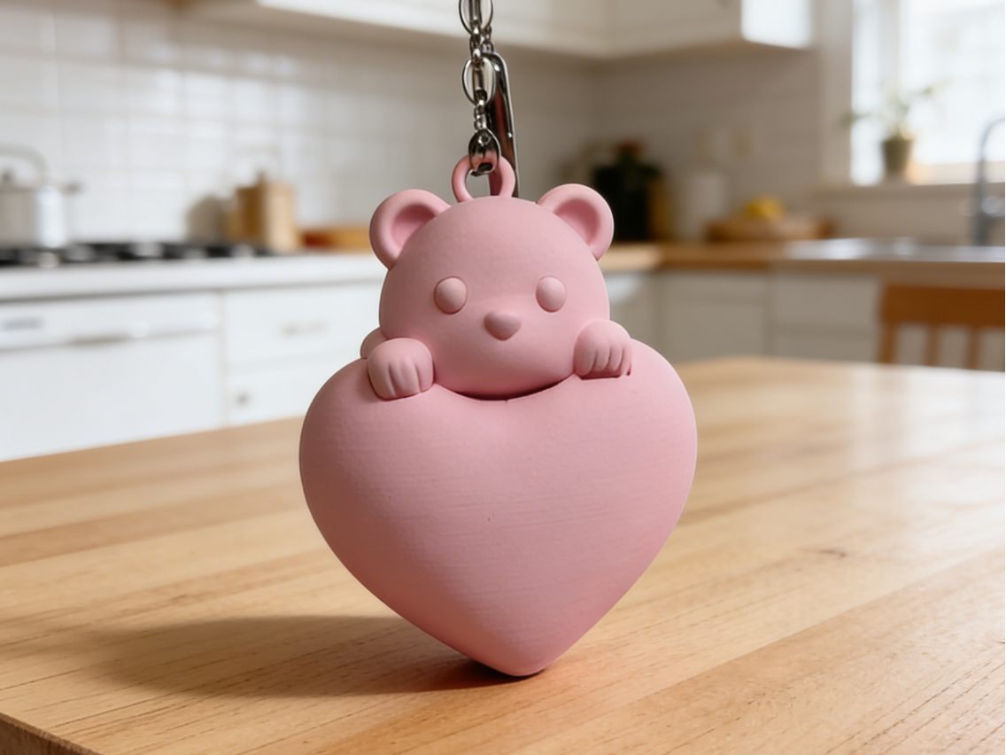 Heart-Hugging Bear Keychain | Multipart