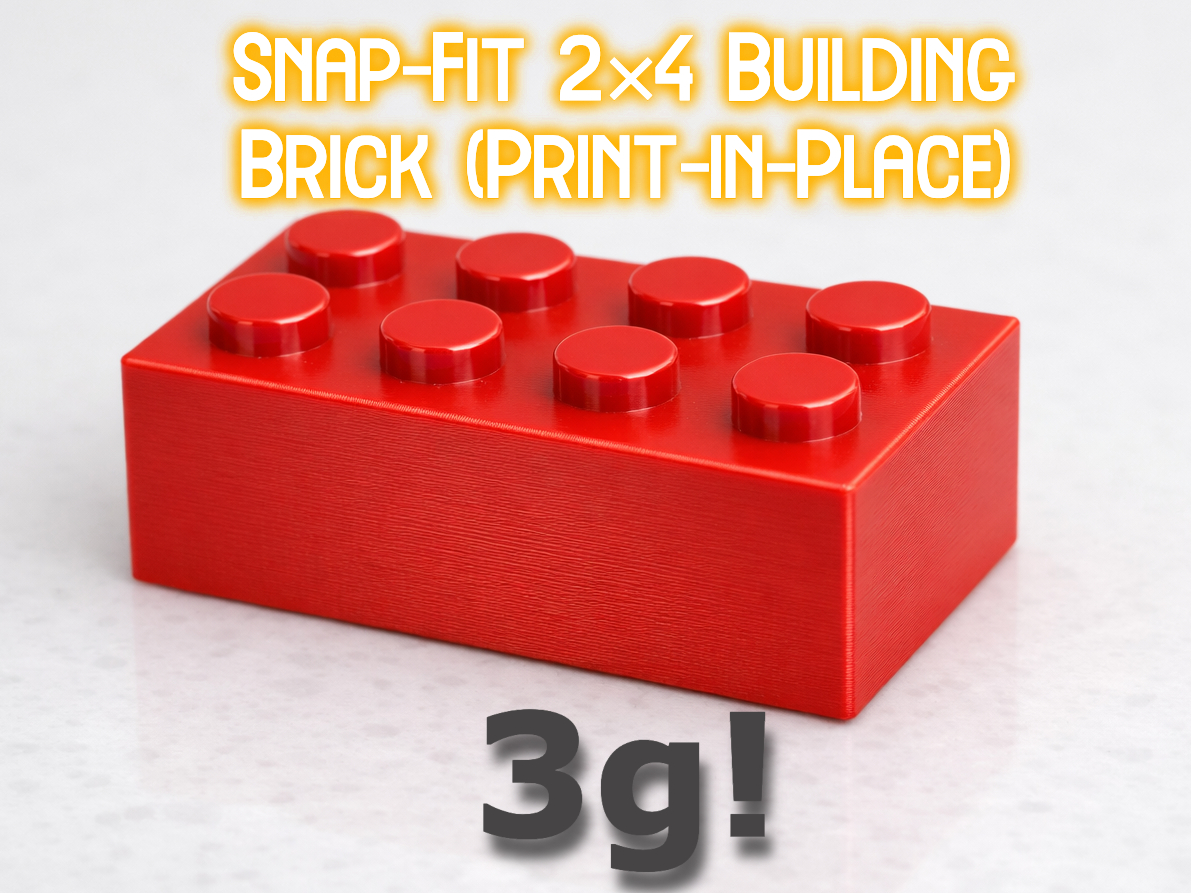 Snap‑Fit 2×4 Building Brick (Print‑in‑Place)