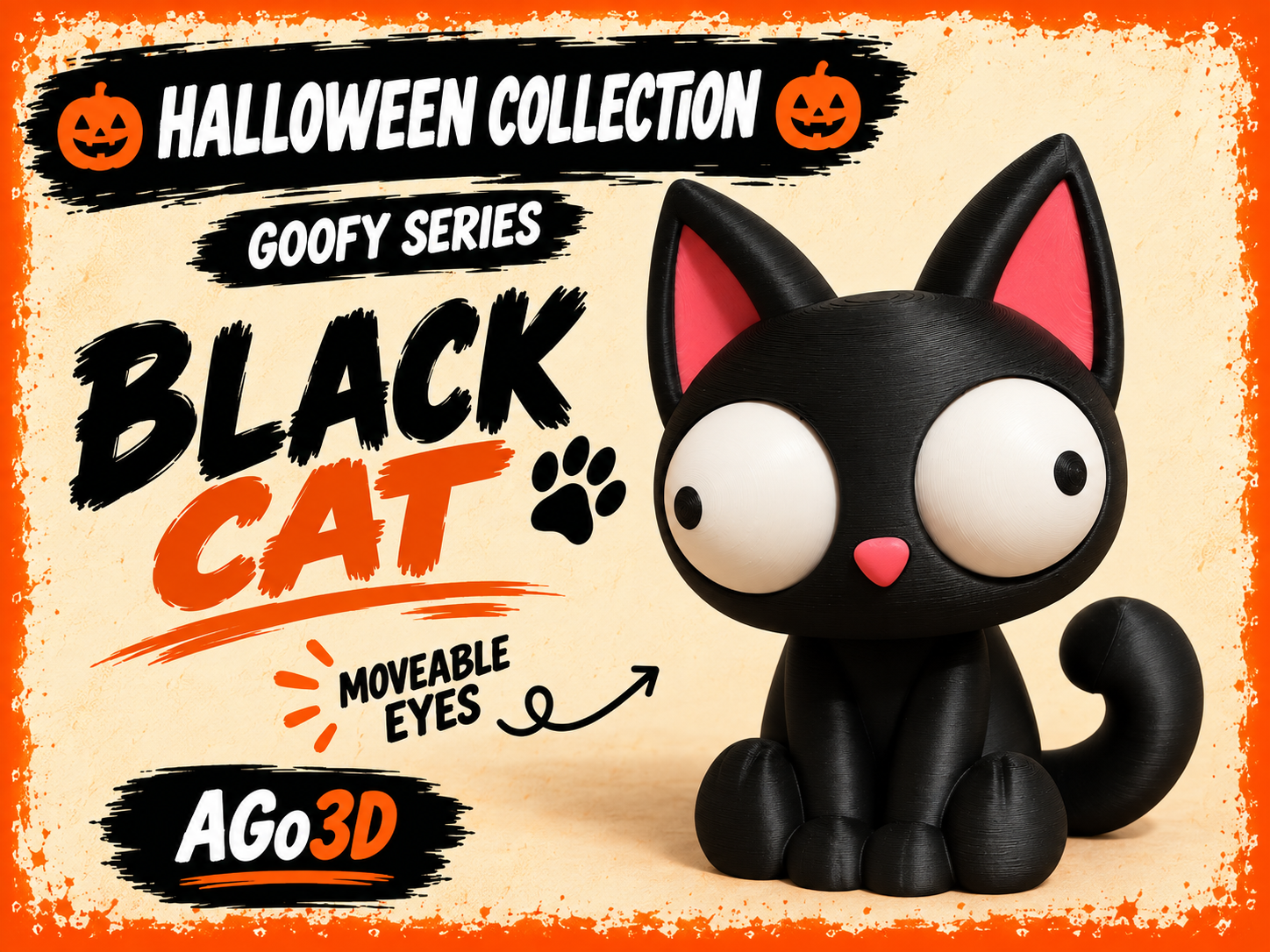 yukiemon オリプリ　ぶす猫　M ブラック 3Dプリント Goofyシリーズ – 黒猫 動く目 AMS不要 - 無料3Dモデル