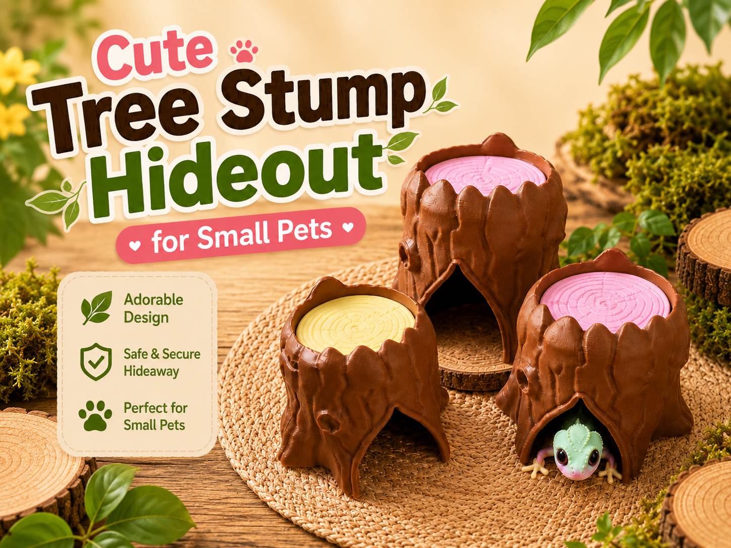 Cute Tree Stump Hideout for Small Pets