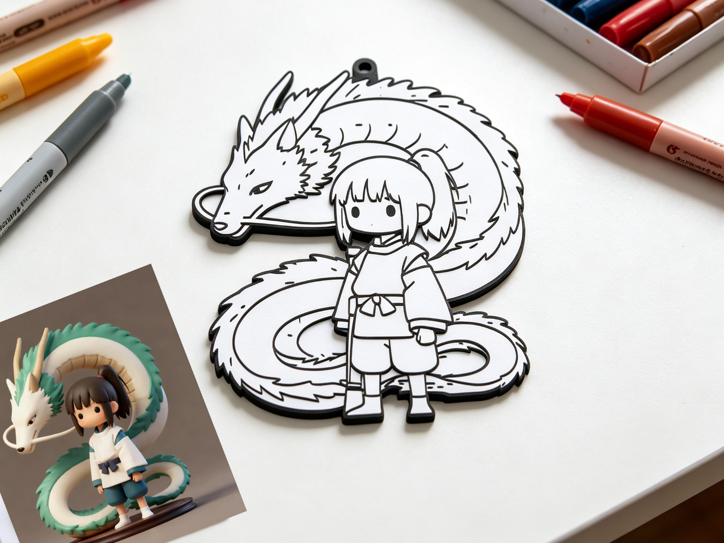 千寻和白龙涂色画挂件-DIY涂鸦填色手工卡-儿童涂色画画玩具
