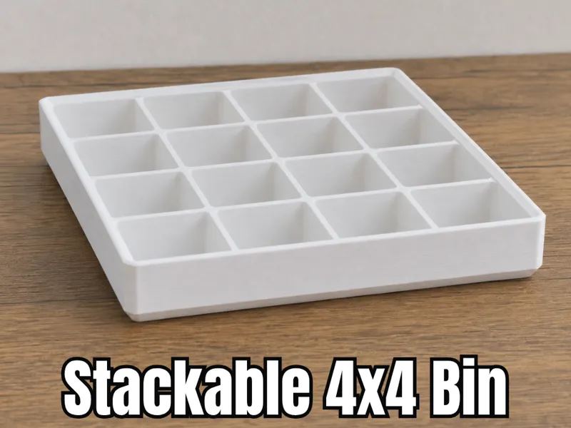 Stackable 4×4 Grid Storage Bin