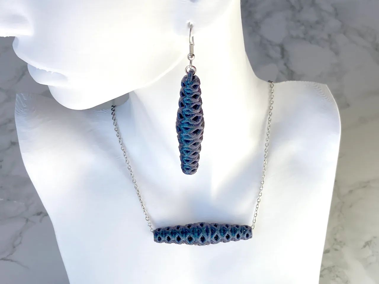 Torus Earrings and Long Bead Necklace Set view 2