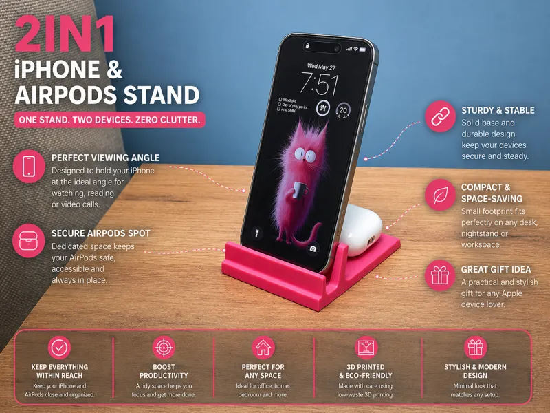 2in1 iPhone and Airpods stand