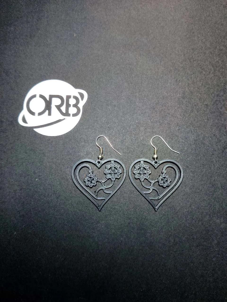 Mechanical Heart Steampunk Gear Earrings view 3
