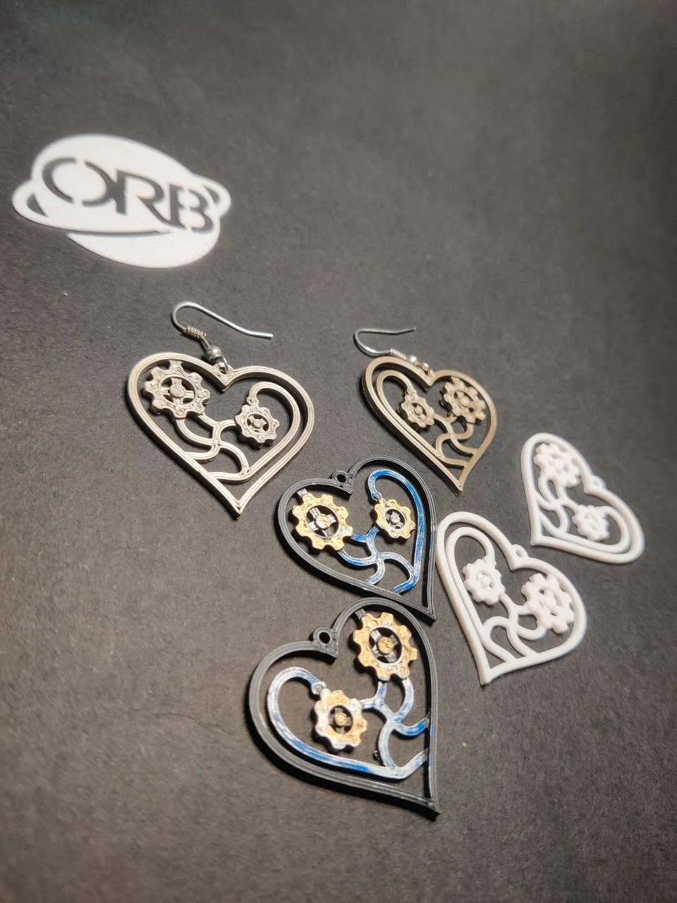 Mechanical Heart Steampunk Gear Earrings view 2