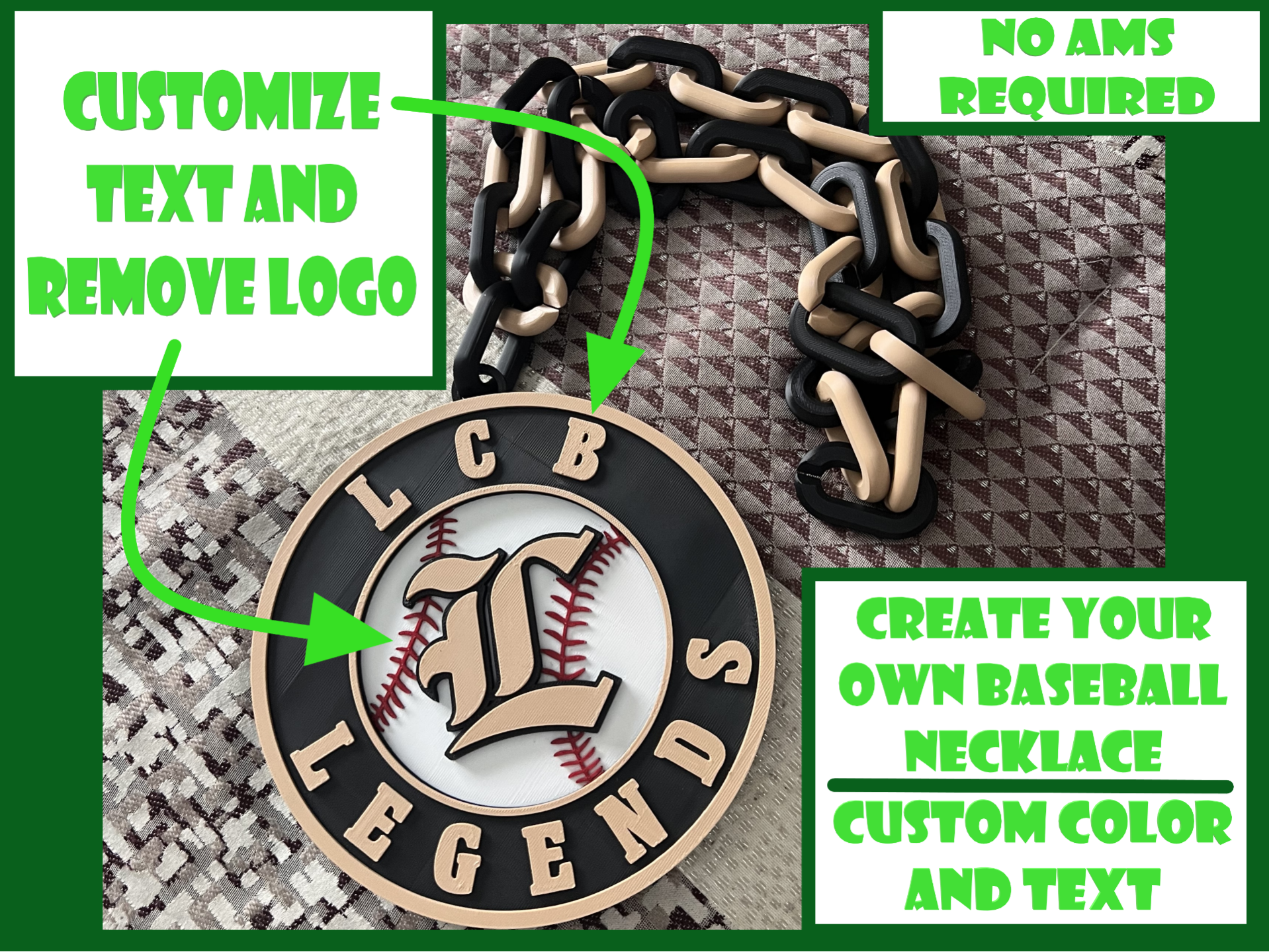 Customizable Baseball Necklace - No AMS Required!