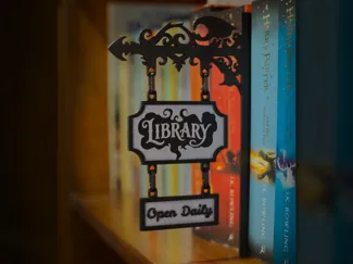 Fantasy Book Shelf Sign - Library Open Daily
