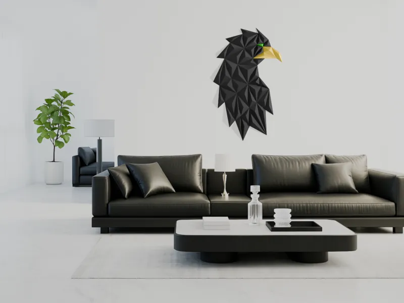 Geometric eagle (or crow) head wall art