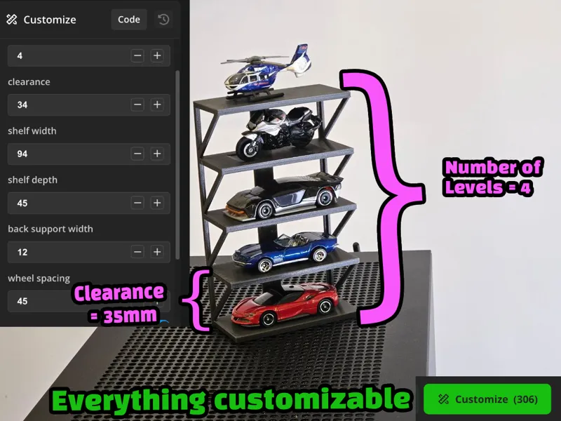 Custom Diecast Garage Rack Stand Lite Shelf /64