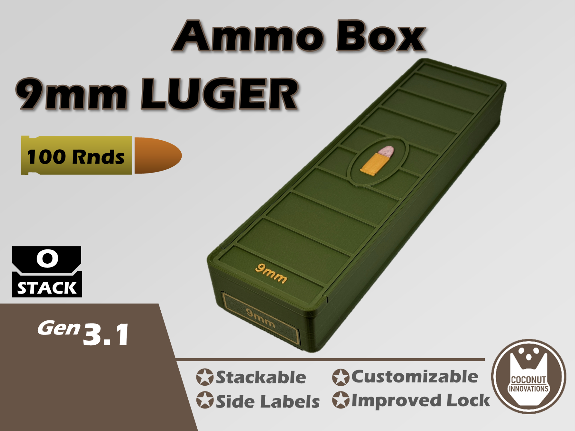 Ammo Storage Box 9mm 100 Rounds