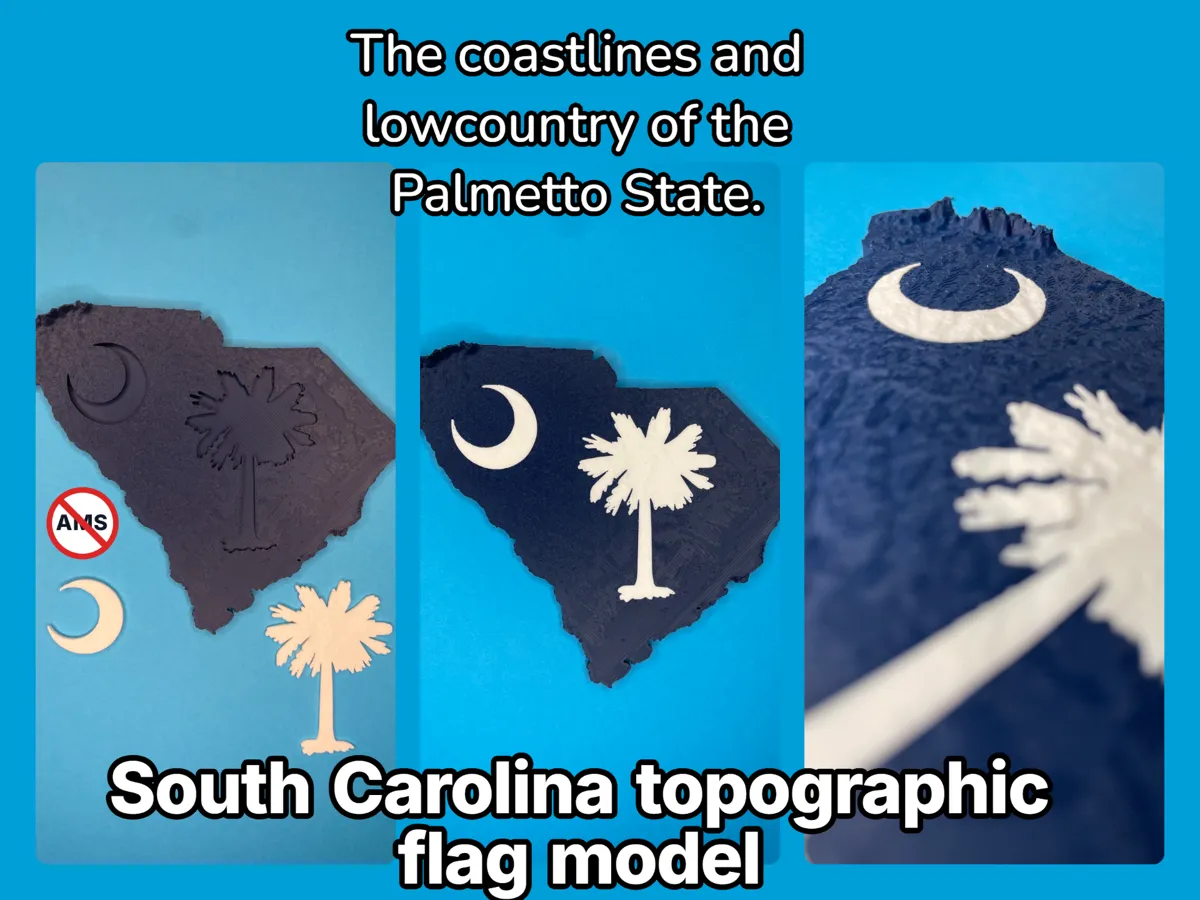 Topiography South Carolina topography flag model Palmetto - Free 3D Print Model ...
