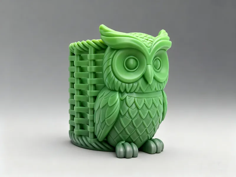 背竹筐的猫头鹰笔筒