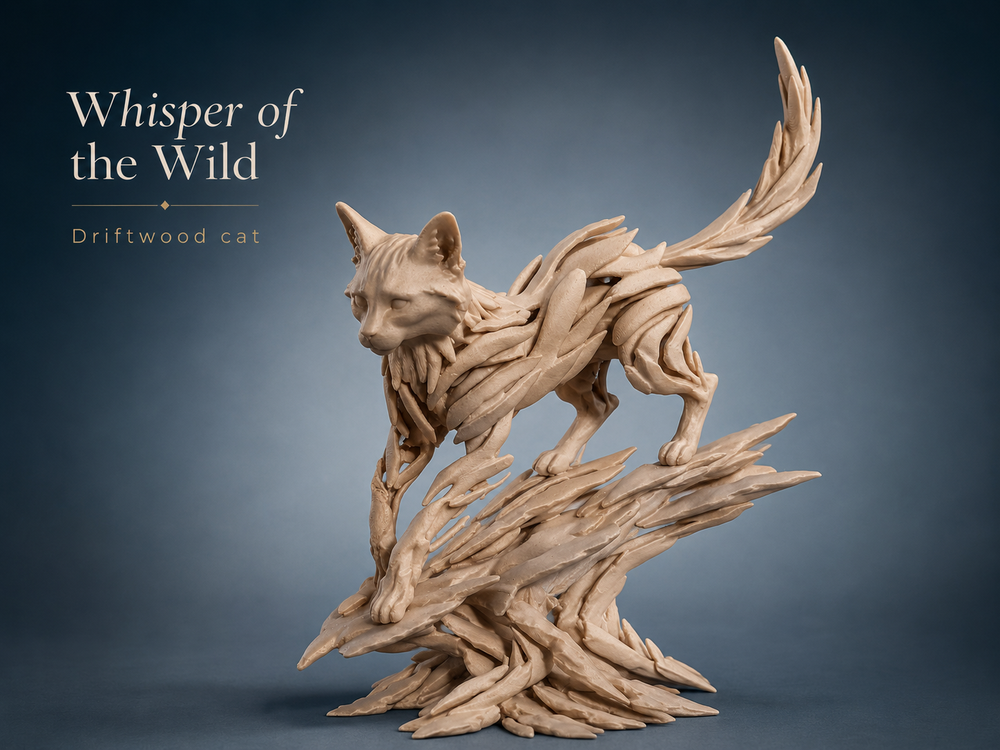 Whisper of the Wild - Driftwood Cat (22cm high)