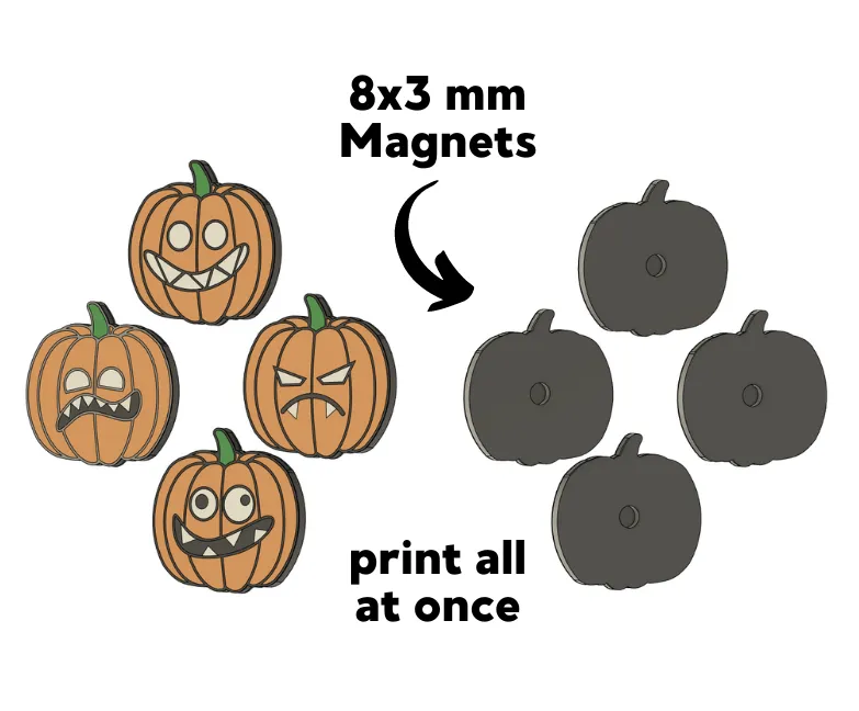 Halloween Pumpkin Fridge Magnet / Set of 4 - Free 3D Print Model ...
