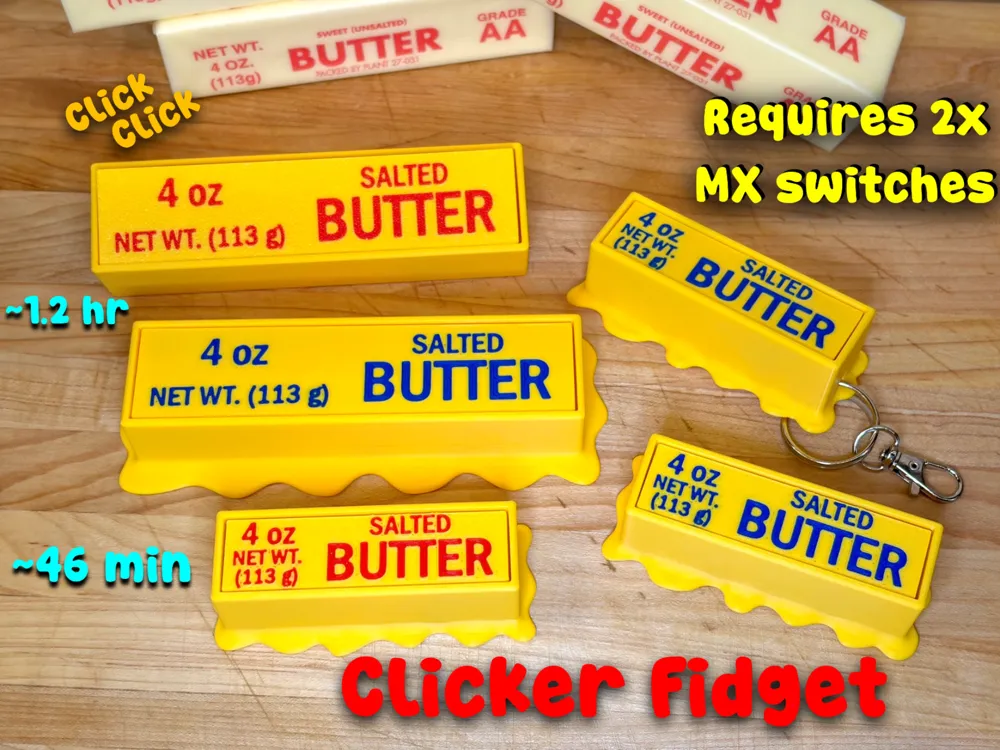 Objeto manipulable: Melted and Plain Butter Clicker Fidget (2 sizes). Referencia del modelo original.
