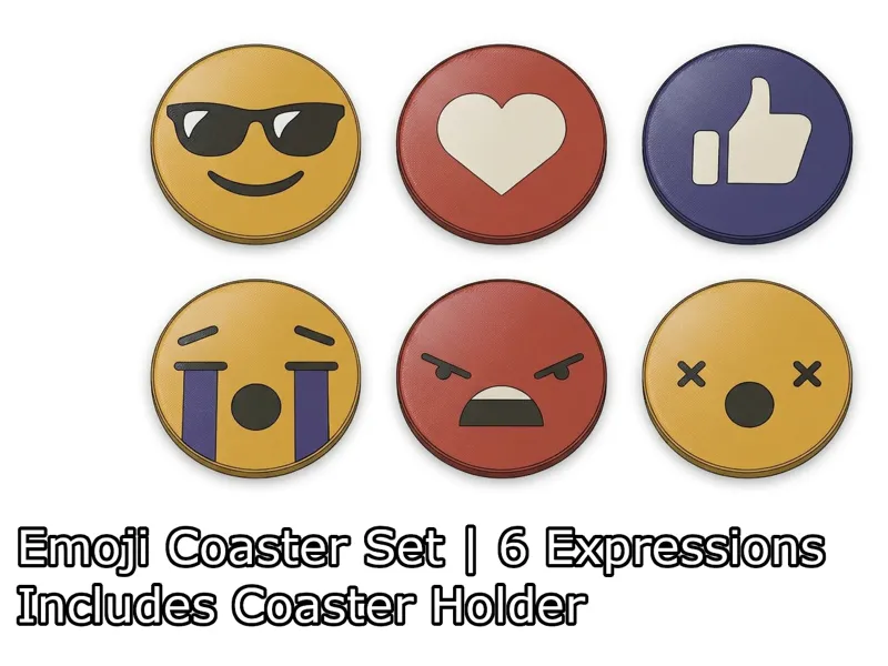 Emoji Coaster Set | 6 Expressions + Holder