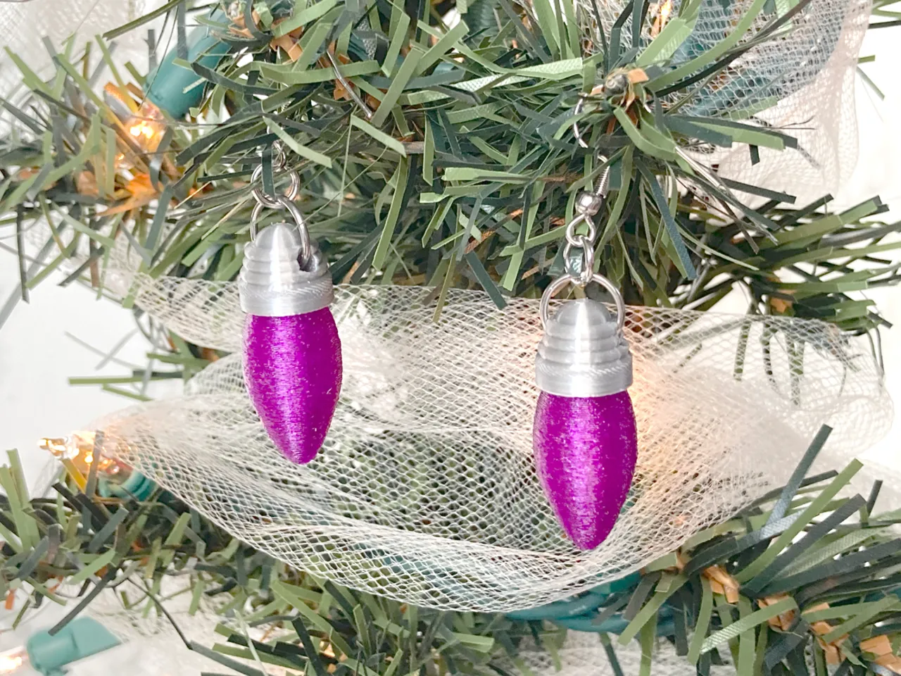 Large Christmas Bulb / Light Earrings view 2