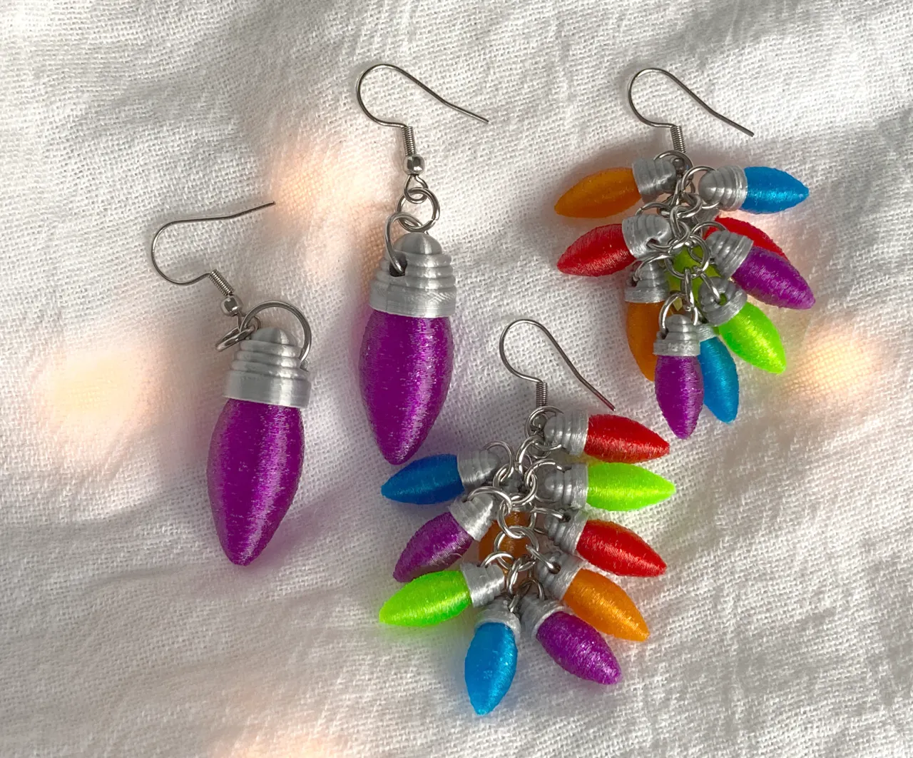 Large Christmas Bulb / Light Earrings view 3