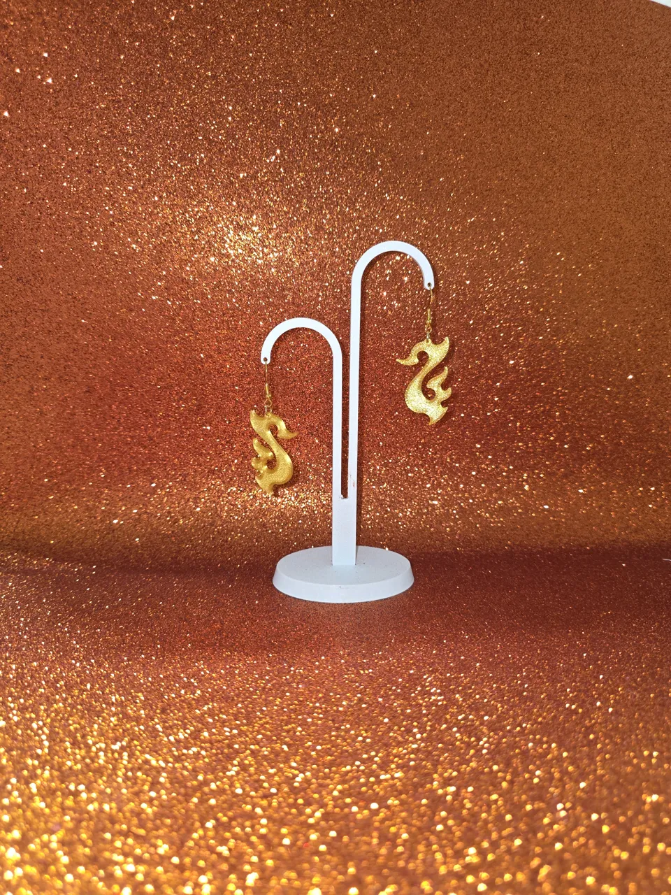 Flaming swan earrings view 3