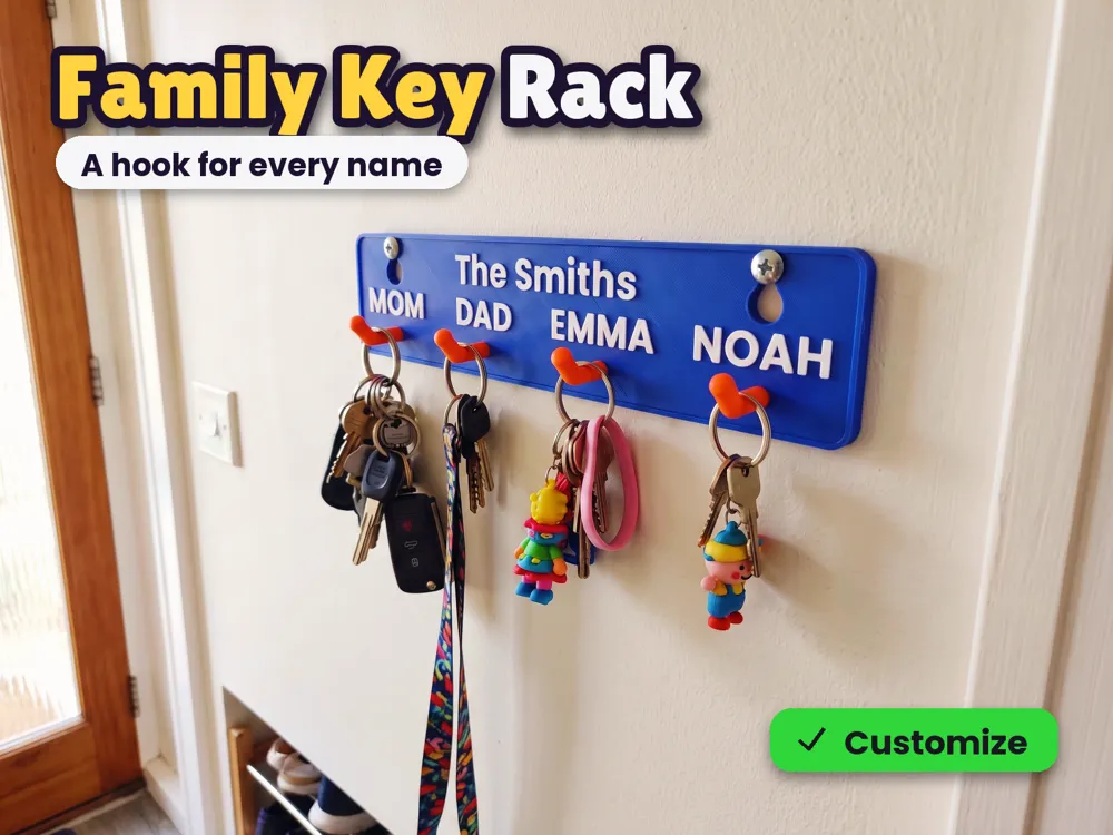 Neme Racking Family Key Rack with Names - Free 3D Print Model - MakerWorld