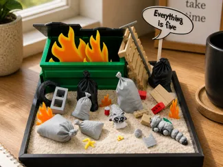 Office Desk Chaos Diorama | Dumpster Fire