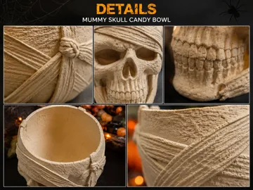 Adorno temático: Mummy Skull Candy Bowl – Halloween Treat Bowl — vista de referencia 3
