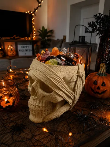 Adorno temático: Mummy Skull Candy Bowl – Halloween Treat Bowl — vista de referencia 2