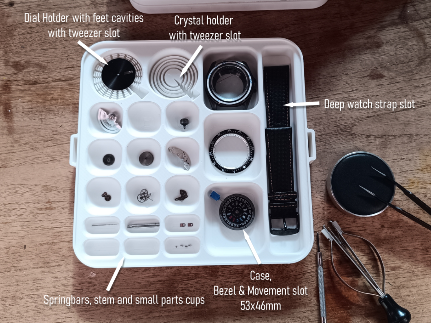 Watchmaker repair and parts tray (stackable)