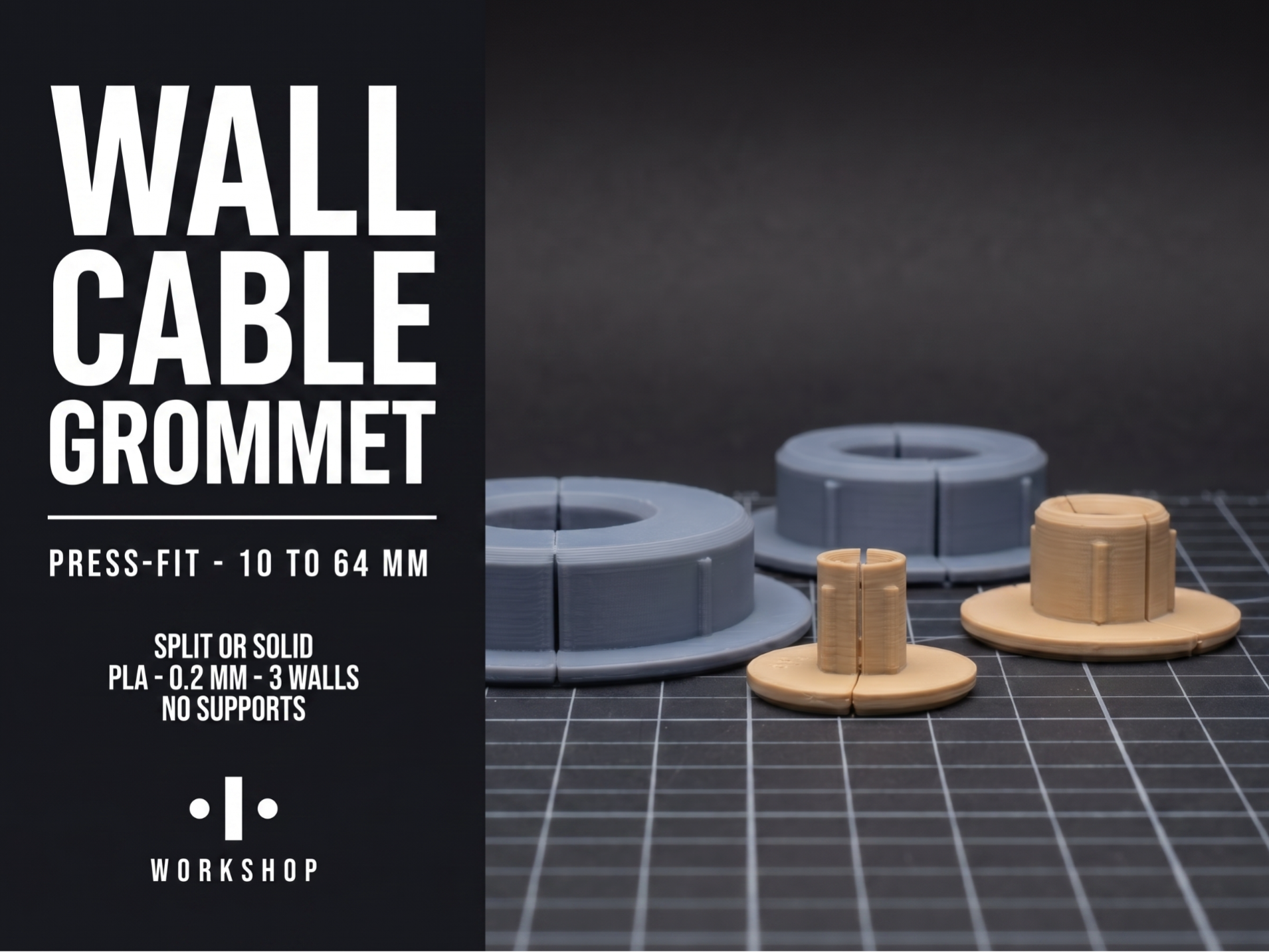 Wall Cable Grommet – 30 Sizes, Split or Solid
