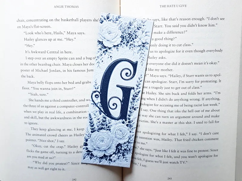 Bookmark, Monogram G, Floral Background, Hueforge