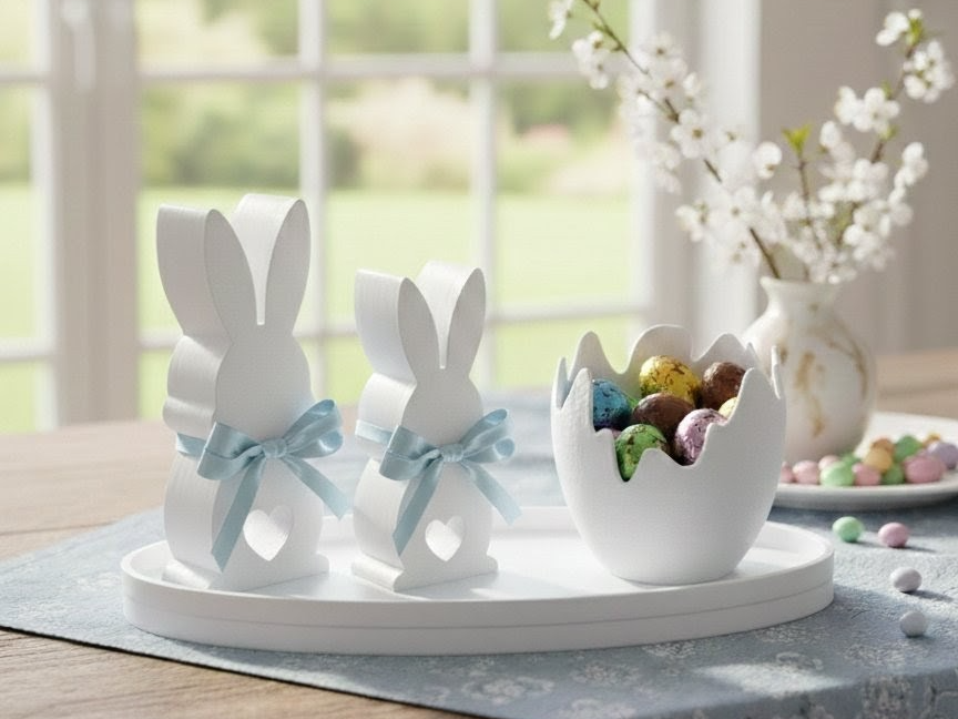 Easter Bunny Decor Set with Cracked Egg