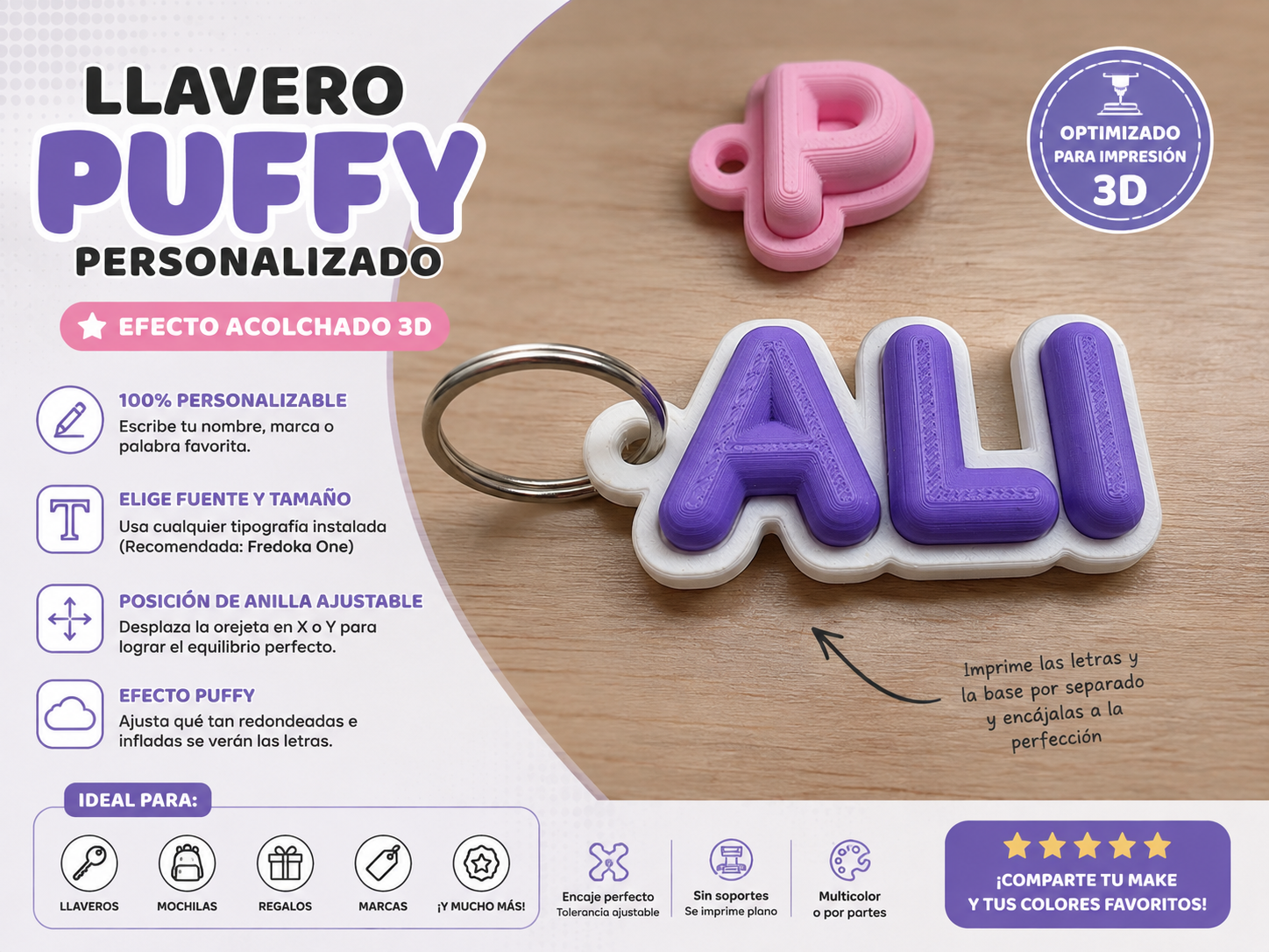 Puffy Custom Name Keychain/Llavero Nombre Burbuja - 1