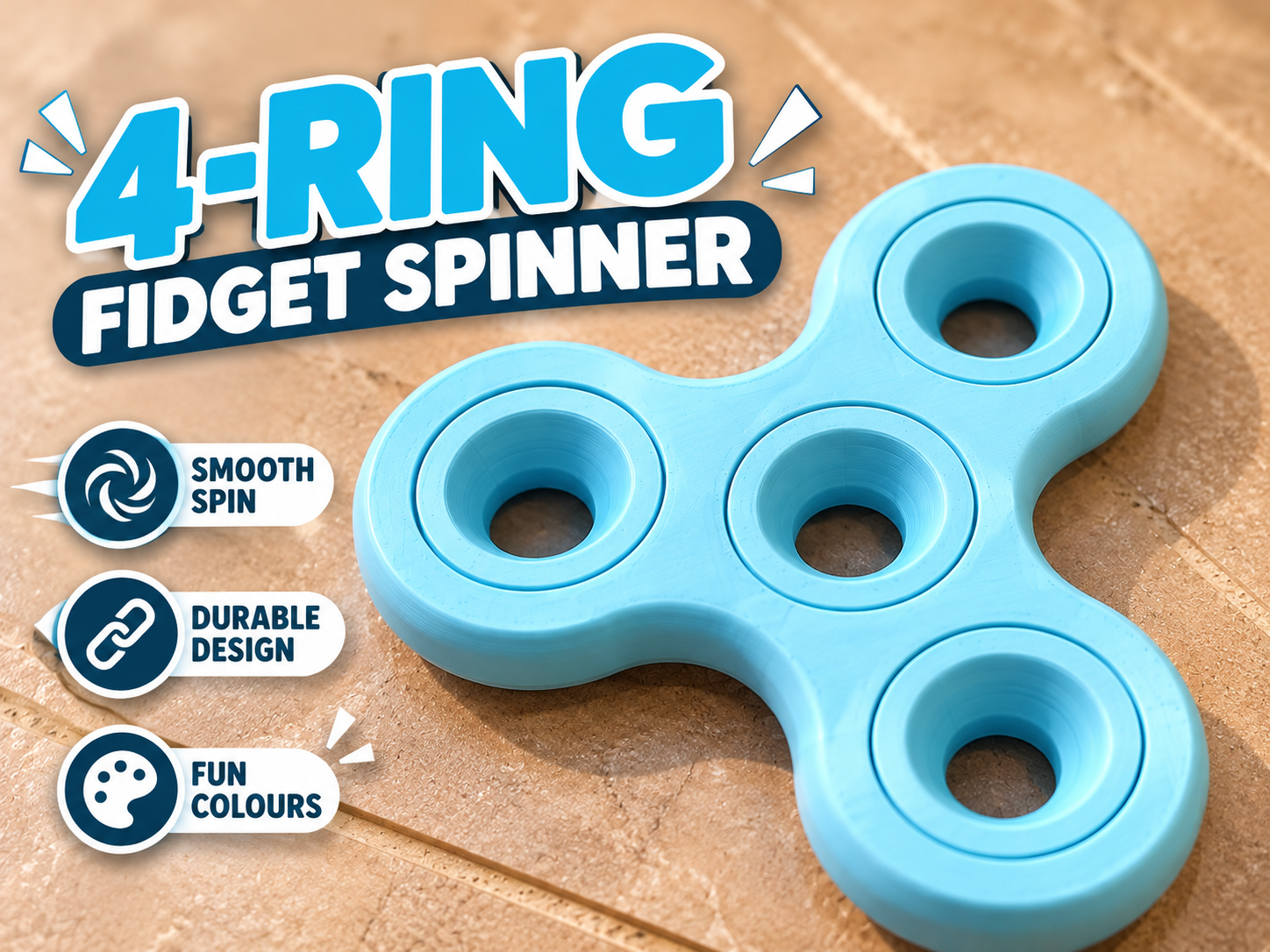 4-Ring Fidget Spinner | Print-in-Place Toy - 1