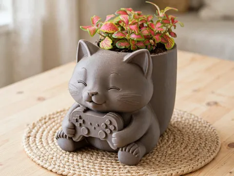 Maceta decorativa: gatito Gamer — referencia de MakerWorld