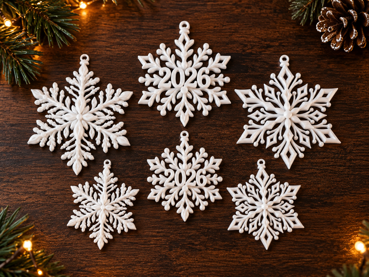 Christmas Snowflake Ornaments - 2026 - 6 Pack - 1