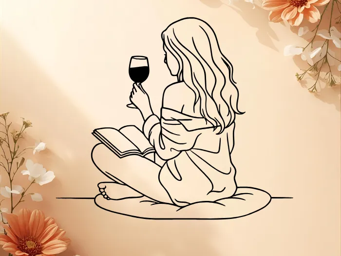 Woman Enjoying Wine and a Book