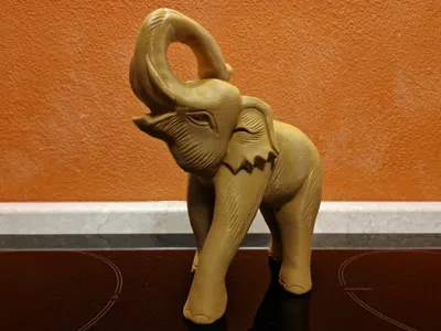 Vintage Hand-Carved Wooden Elephant - Low-Filament