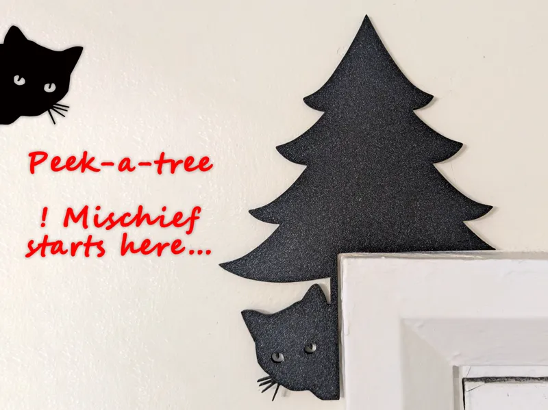 Peeking Cat Christmas Door Corner Decoration