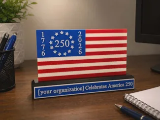 America 250 Desk Flag- Customizable Nameplate