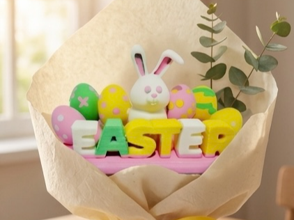 Cute Easter Bunny & Eggs Multi-Color Decor 3MF