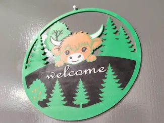 Welcome Door Sign - Highland Cow