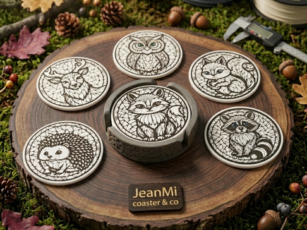Woodland Animal Coaster Set + Holder