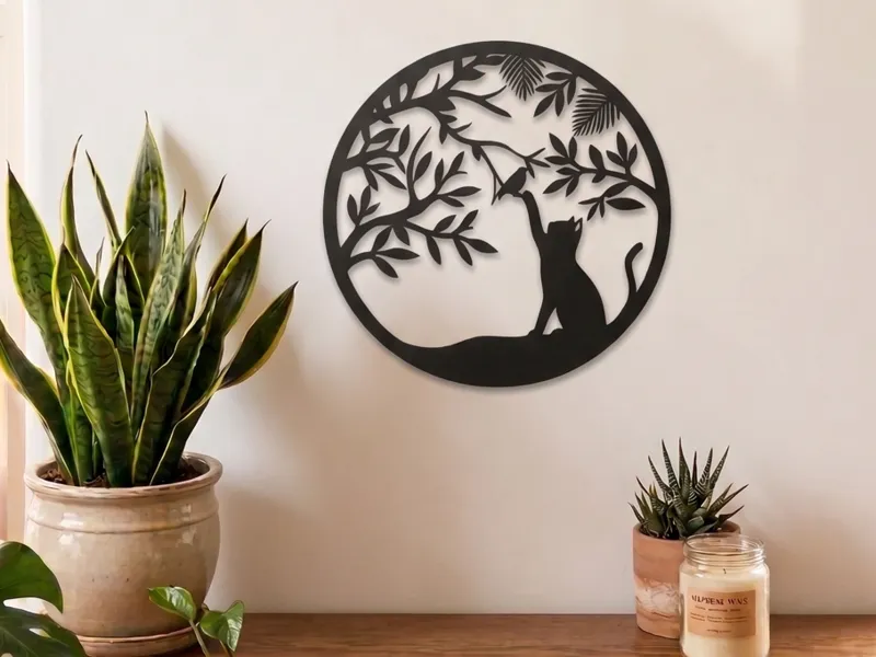 Wallart - Cat & Bird silhouette 